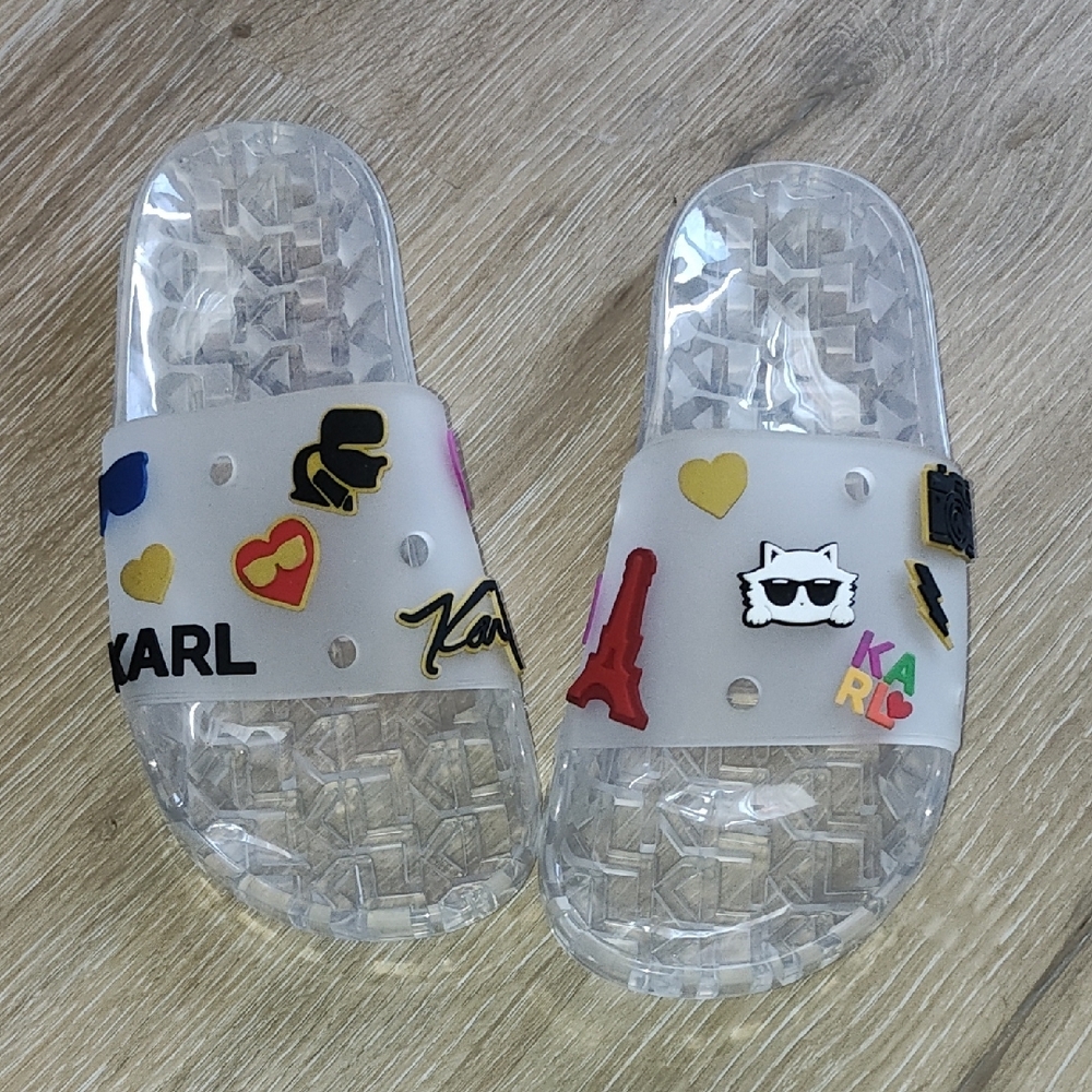 Karl Lagerfield Slide Sandals - Clear with Multicolor Accents